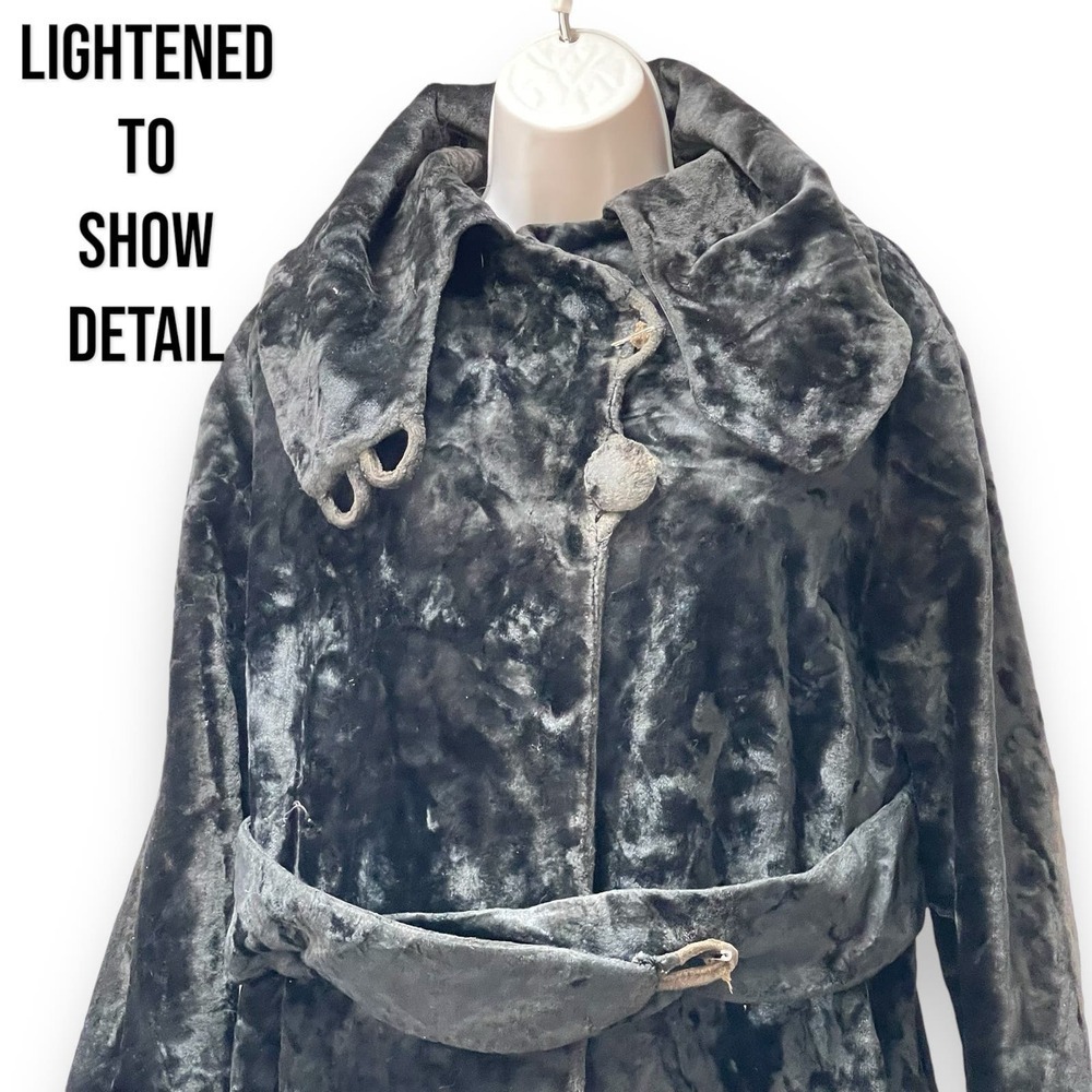Rare 1920’s Flapper Jacket Black Velvet Plush Faux Fur Coat No Leather Art Deco - Picture 3 of 16